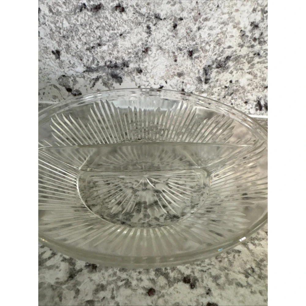 Vintage‎ Divided Glass Serving Bowl with Spiked Rib Design 7 1/4 in